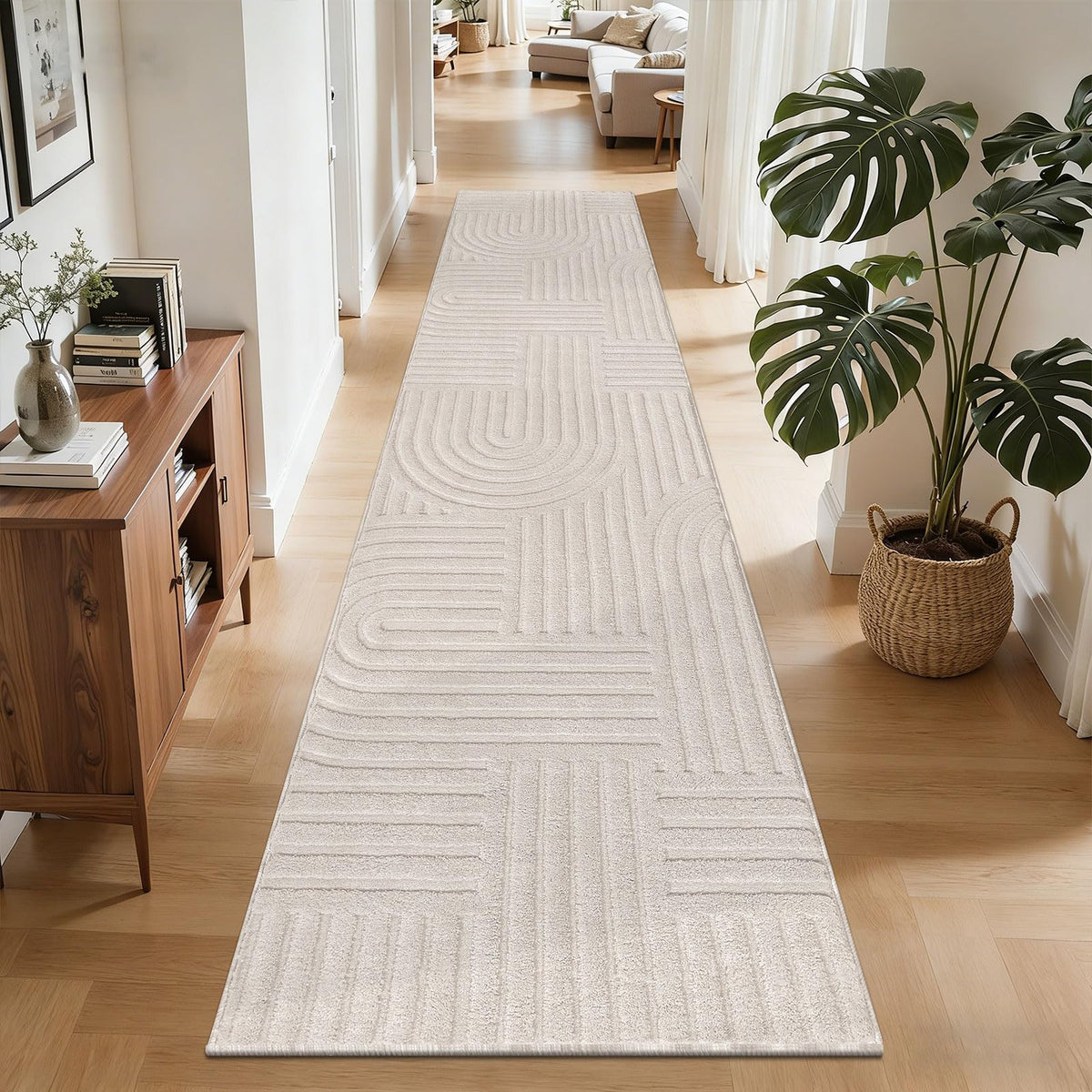 SHACOS Soft Cozy Fluffy Arch Pattern High-Low Pile Textured Area Rug 5'3"x7'3" Non Slip Washable Modern Geometric Rug Stain Resistant Contemporary Carpet for Living Room Bedroom Dining Room, Beige