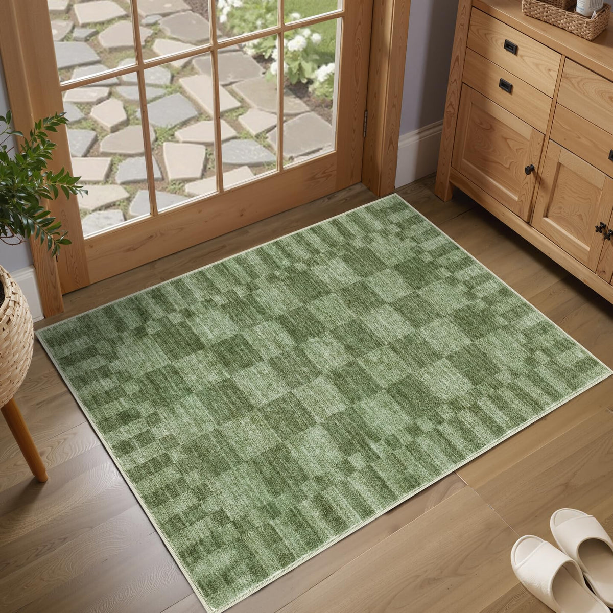 GarveeHome Brown Checkered Rug 5x7 Area Rugs Washable Living Room 5x7 Rug