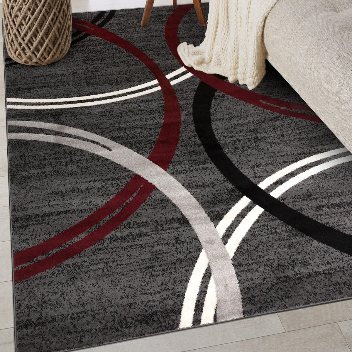 Rugshop Wavy Circles Fade-Resistant Living Room Area Rug Gray 5'3" x 7'3"