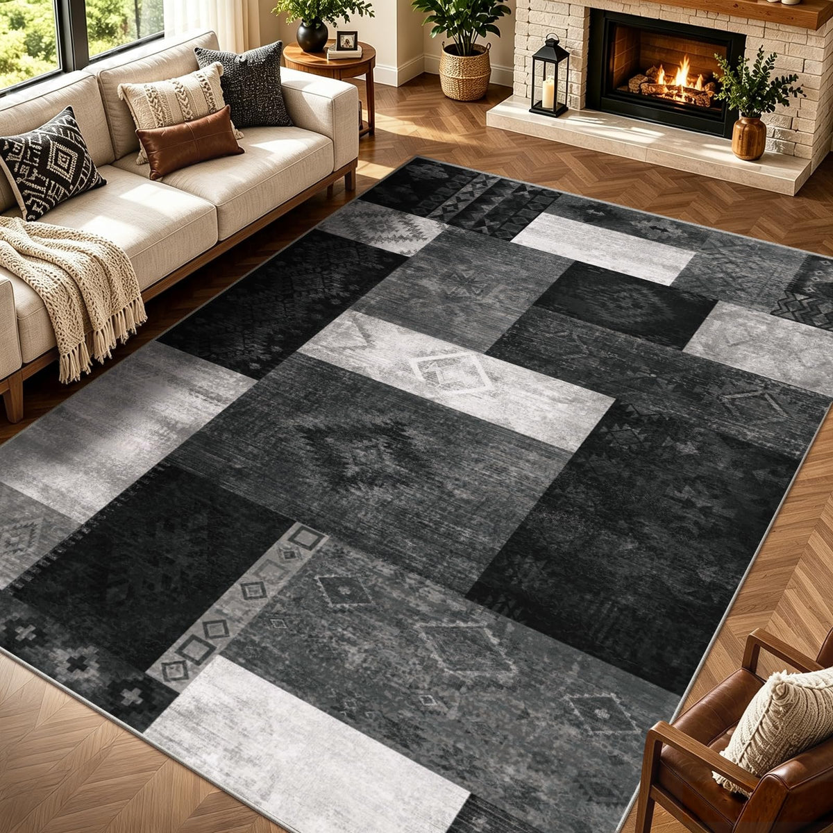 Yinhua Living Room Rug 5x7 Geometric Area Rugs Washable Non Slip, Colofrul