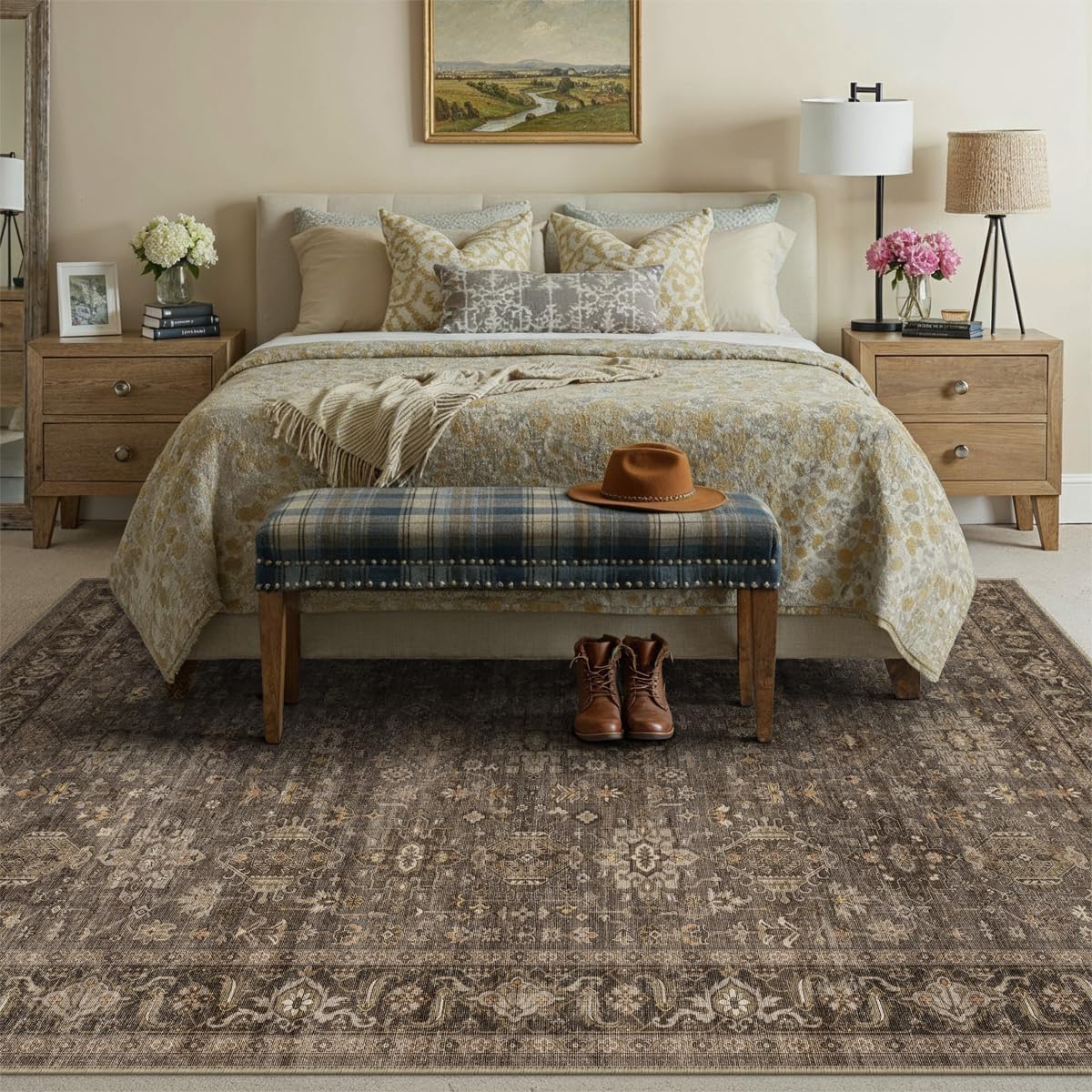 8x10 Dark Brown Vintage Area Rug