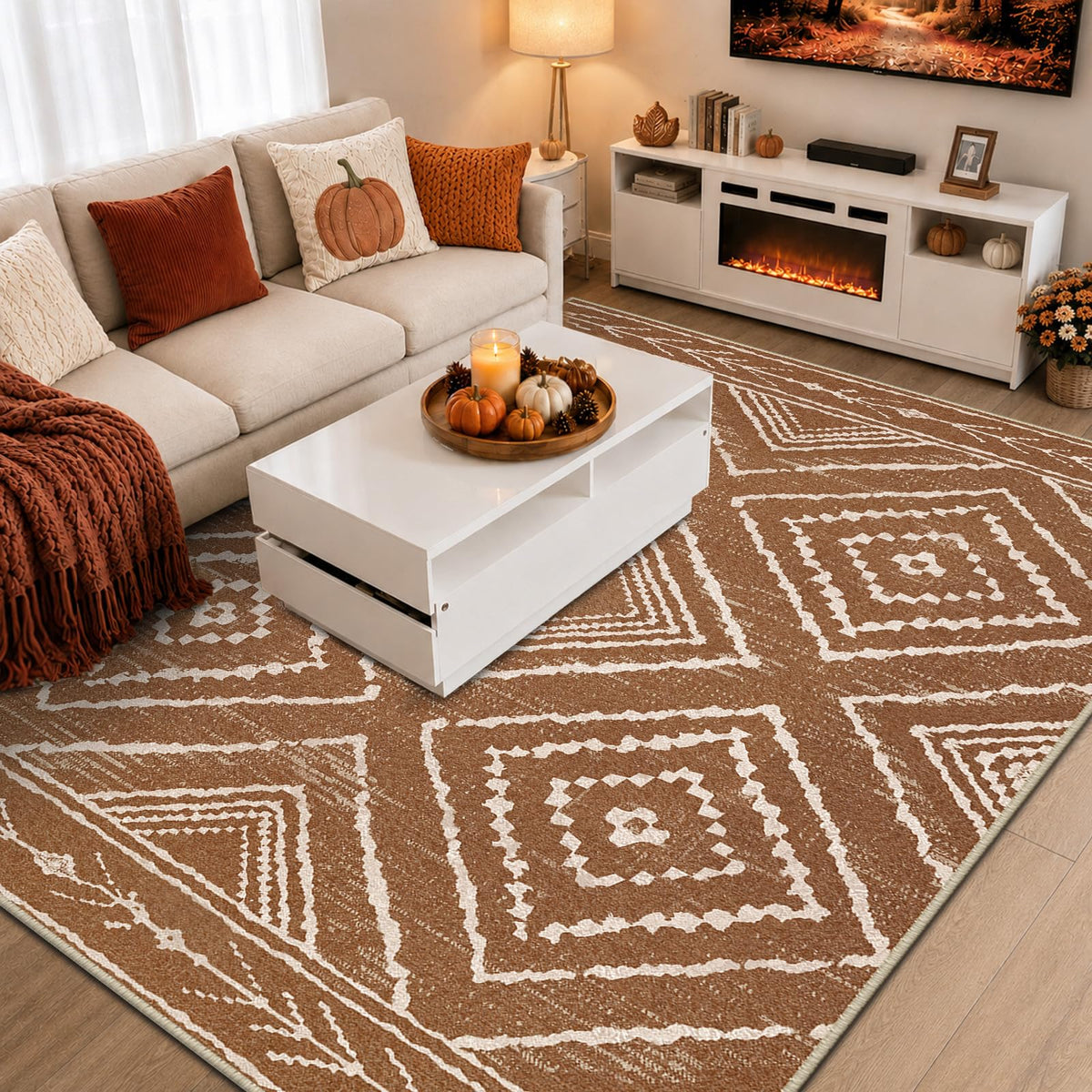 BESTSWEETIE 5'x7' Washable Area Rug for Living Room Bedroom Yellowbrown