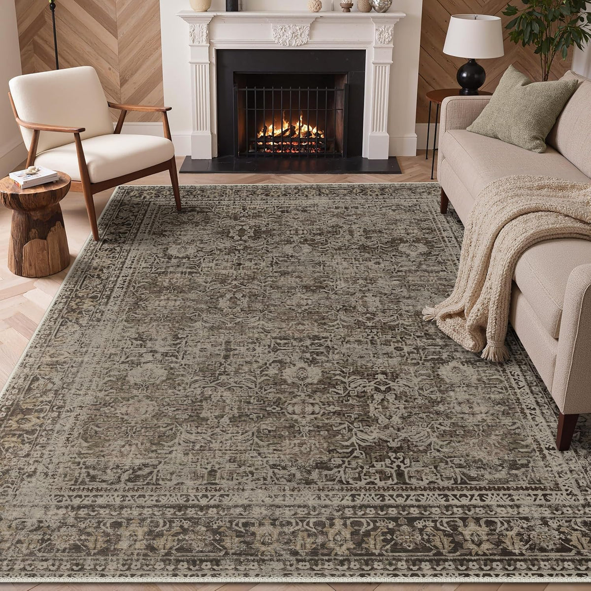 8x10 Area Rug Washable Rug for Living Room Bedroom Non Slip Carpet Taupe