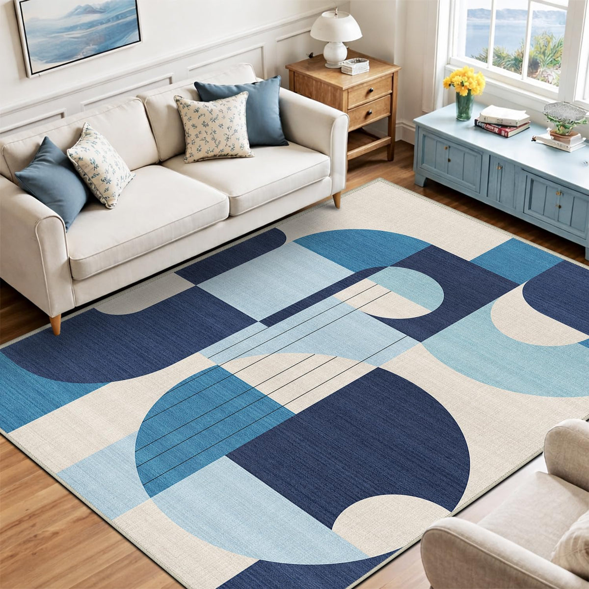 5x7 Area Rug Colorful Boho Geometric Carpet Modern Abstract Large Rug for Living Room Bedroom Machine Washable Non-Slip Rug for Dining Room Kids Playroom Office