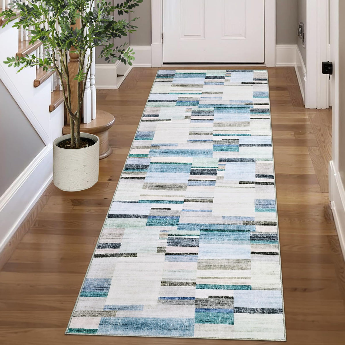 Large Living Room Rugs 8x10 Area Rugs Machine Washable Modern Geometric Neutral Rug Non Slip Low Pile Farmhouse Stain Resistant Carpet for Bedroom Nursery Classroom Dorm 8'x10' Multi