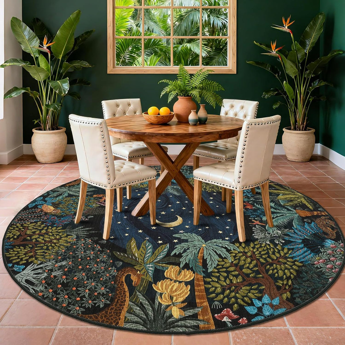 GarveeHome 5x7 Jungle Area Rug Washable Rugs for Living Room Bedroom, Soft Low Pile Non Slip Accent Floor Mat Animal Print Throw Rug Indoor Carpet Dining Room Playroom