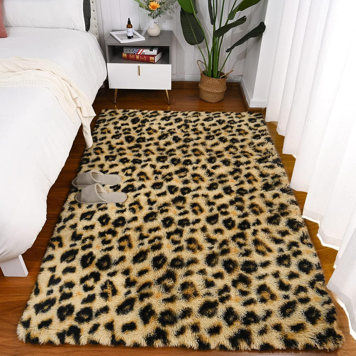 Amearea Fluffy Leopard Rug, Premium Cheetah Print Rugs, Khaki 4x6