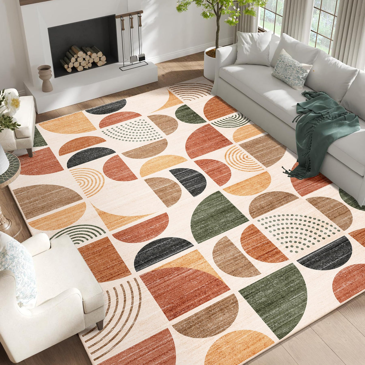MUJOO 5x7 Area Rugs Washable,Boho Rugs Non Slip Modern Abstract Large