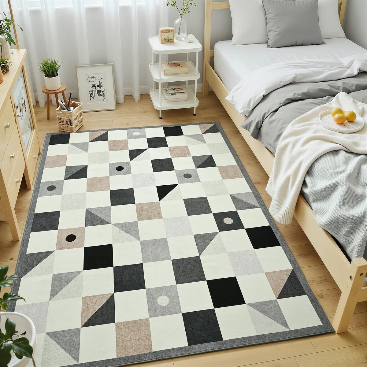Terrug Multicolored Geometric Checkered Rug for Living Room, 5x7 Area Rugs