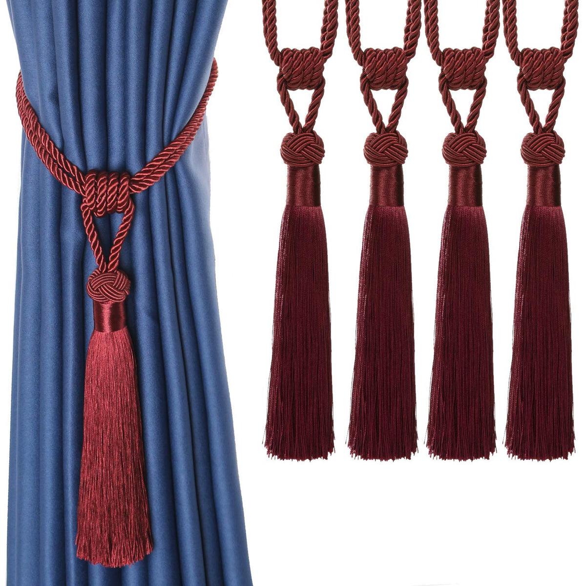 BEL AVENIR 2 Pack Curtain Tiebacks Hand-Woven Tassels Holdbacks