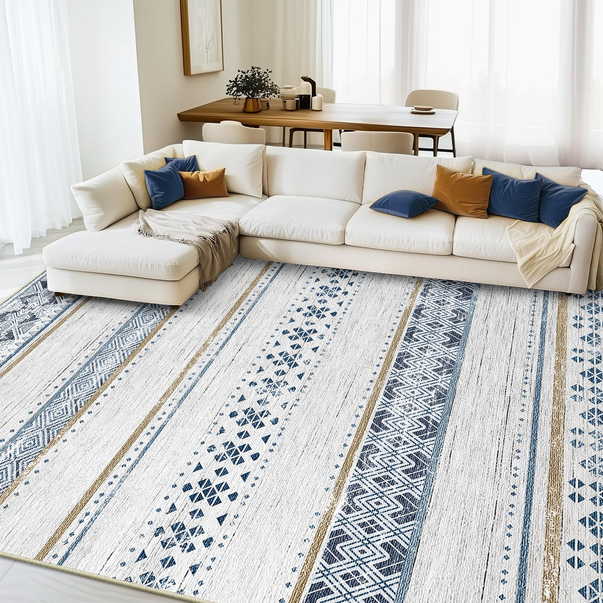 8x10 Washable Area Rugs for Living Room Boho Bedroom Rug Black/Brown