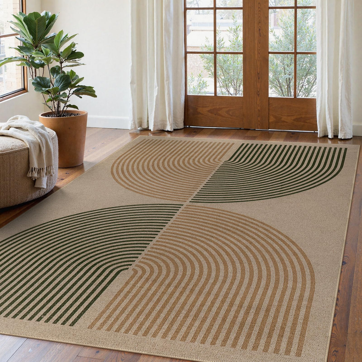 Lahome Modern Rainbow Easy Jute Carpet, Washable 5x7 Area Rugs for Living Room Patio Black Farmhouse Indoor Outdoor Rugs, Contemporary Natural Non Slip Floor Carpet for Office RV Backyard