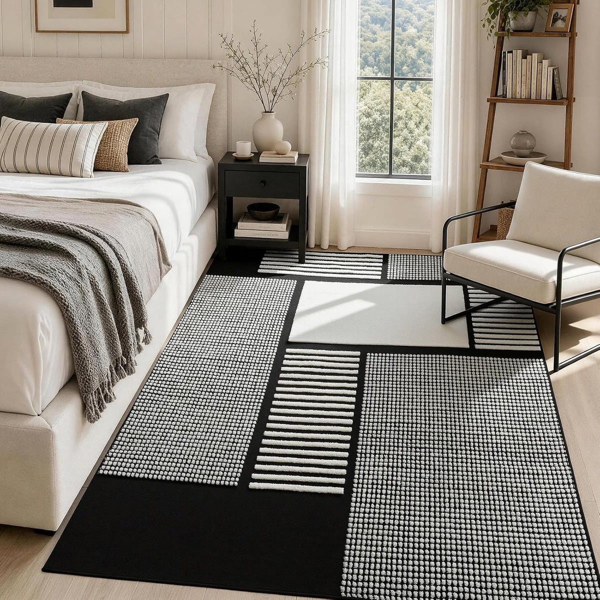 YIHOUSE 5x7 Black and White Area Rug, Washable Non Slip Living Room Carpet