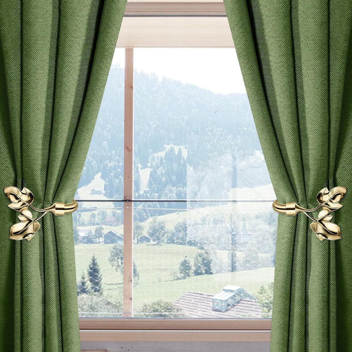 Leaf Shaped Curtain Holdbacks 2pcs, Handmade Metal Curtain Side Holders for Wall, Antique Brass Curtain Tieback Hook Pull Backs for Drapes Window Home Decoration (Gold)