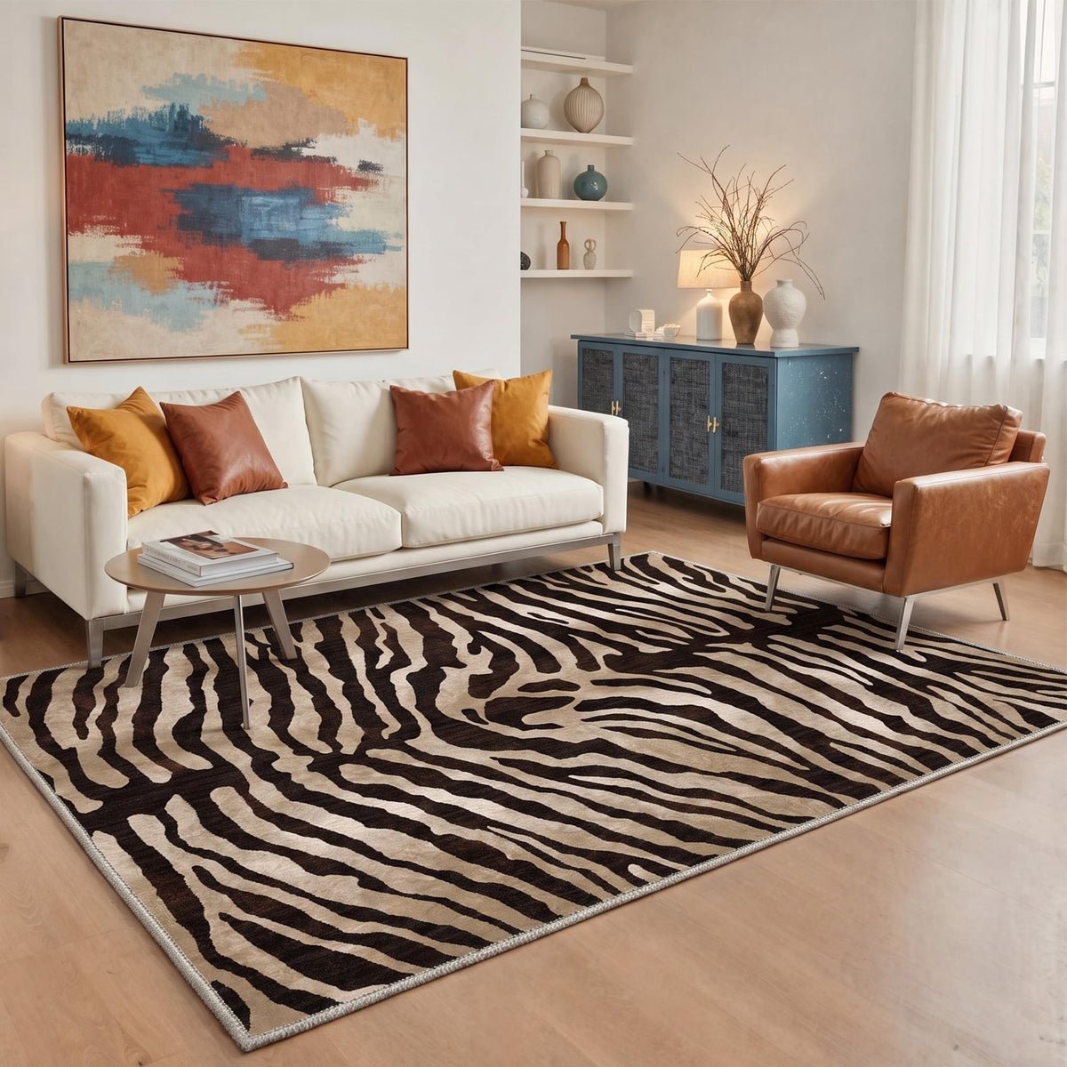 Bavni Zebra Print Rugs 5x7 Washable Area Carpet for Bedroom Living Room