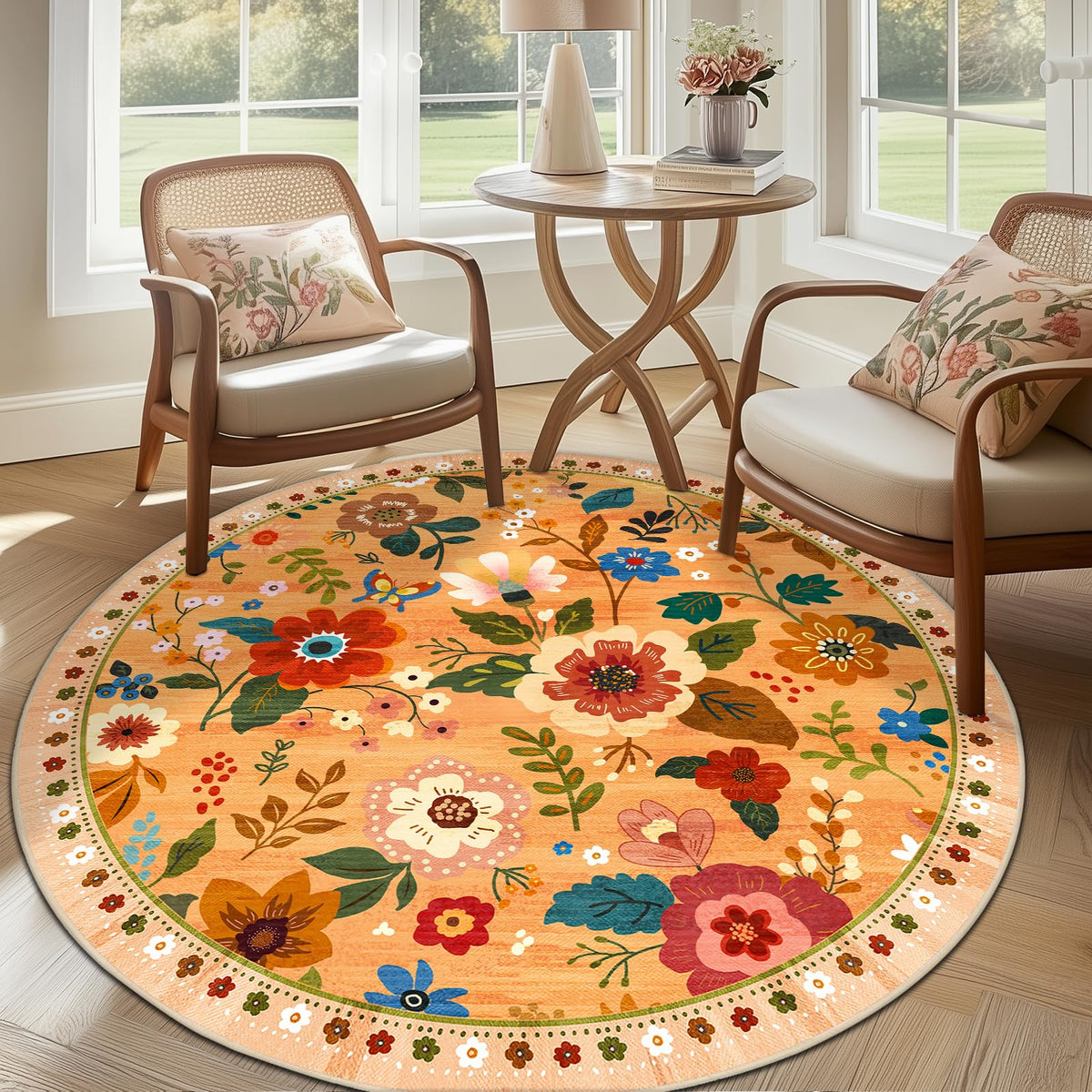 RELEANY Floral Washable 5x7 Area Rugs Black