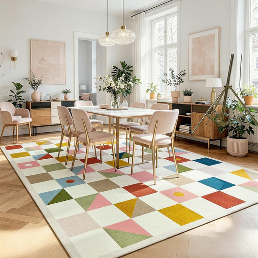 Terrug Multicolored Geometric Checkered Rug for Living Room, 5x7 Area Rugs