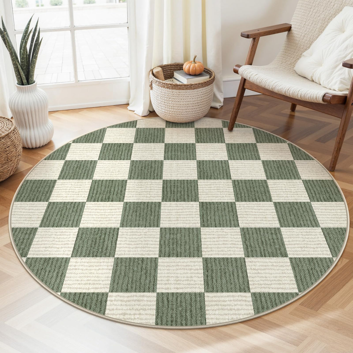 LIVEBOX 8x10 Area Rugs for Living Room, Checkered Non-Slip Washable Rugs, Farmhouse Neutral Classic Geometric Large Boys Area Rug for Bedroom, Carpet for Living Dining Room Office(Sage Green,8'x10')