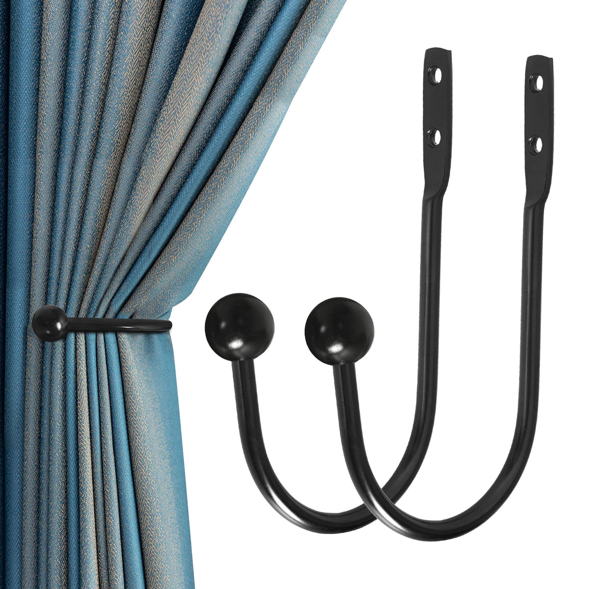 Curtain Holdback, 2 Pcs Wall Mounted Drapery Tiebacks with Screws, Heavy Duty Metal Decorative Window Drapery Holder Curtain Hook, Brass
