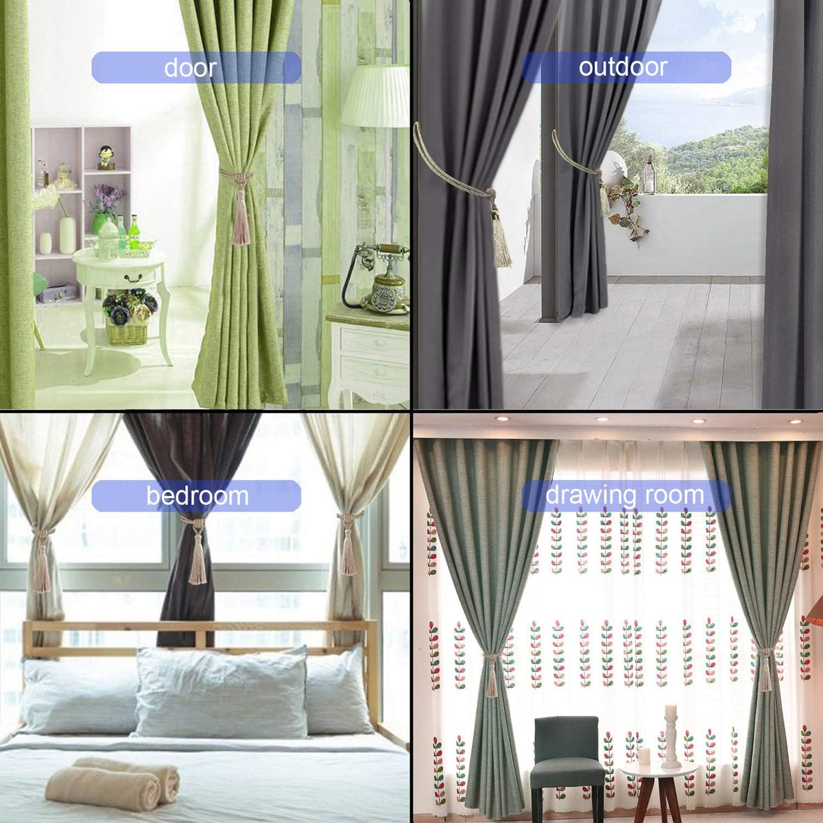 4 Pack Curtain Tiebacks Handmade Tassel Rope Curtain Holdbacks