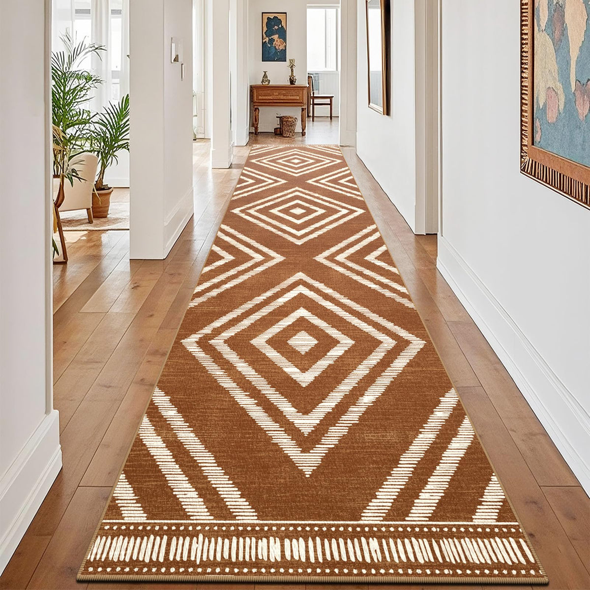 Boho Washable Rugs 5x7ft Non Slip, Low Pile Area Rug for Living Room, Brown Moroccan Bedroom Carpets, Non Shedding Soft Floor Carpet for Dining Room Bathroom Nursery Kitchen Office