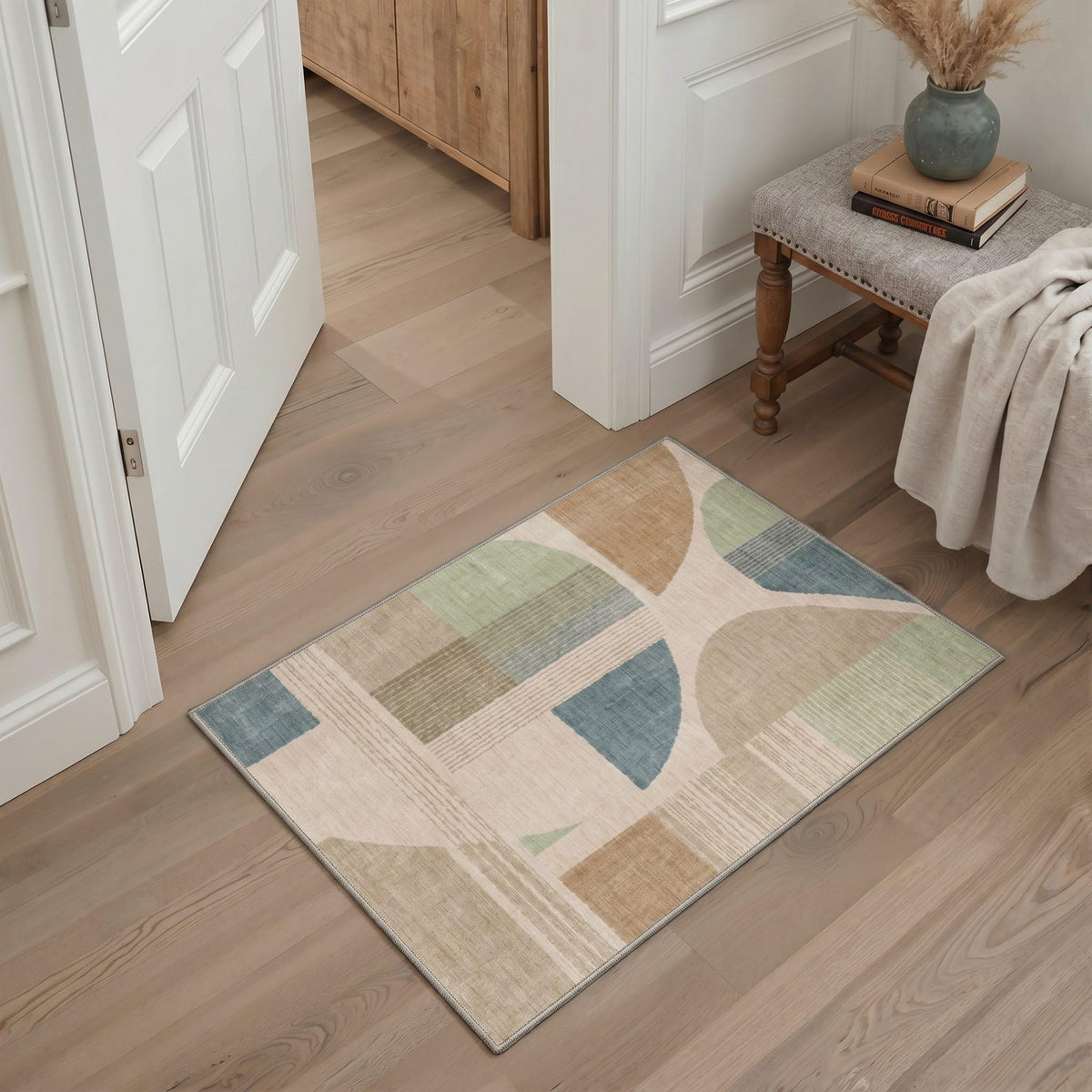 BEIMO 5x7 Washable Area Rugs, Green Mid Century Modern Rug for Bedroom
