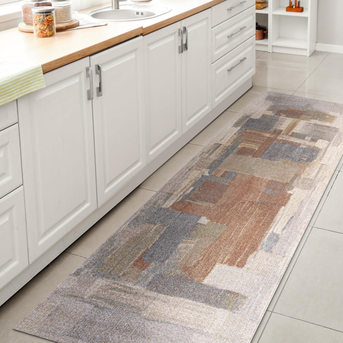 JONATHAN Y Machine Washable Cream/Terra Indoor Area Rug 4X6 ft, Kallax Geometric Modern Low-Pile for Living Room, Bedroom, Kitchen, Office, Easy-Cleaning, Pet-Friendly, Non-Shedding WSH311A-4