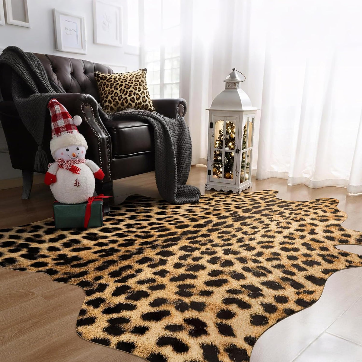 AROGAN Premium Leopard Print Rug, Faux Cheetah Rugs, Non-Slip 4.6 x 5.2 Ft