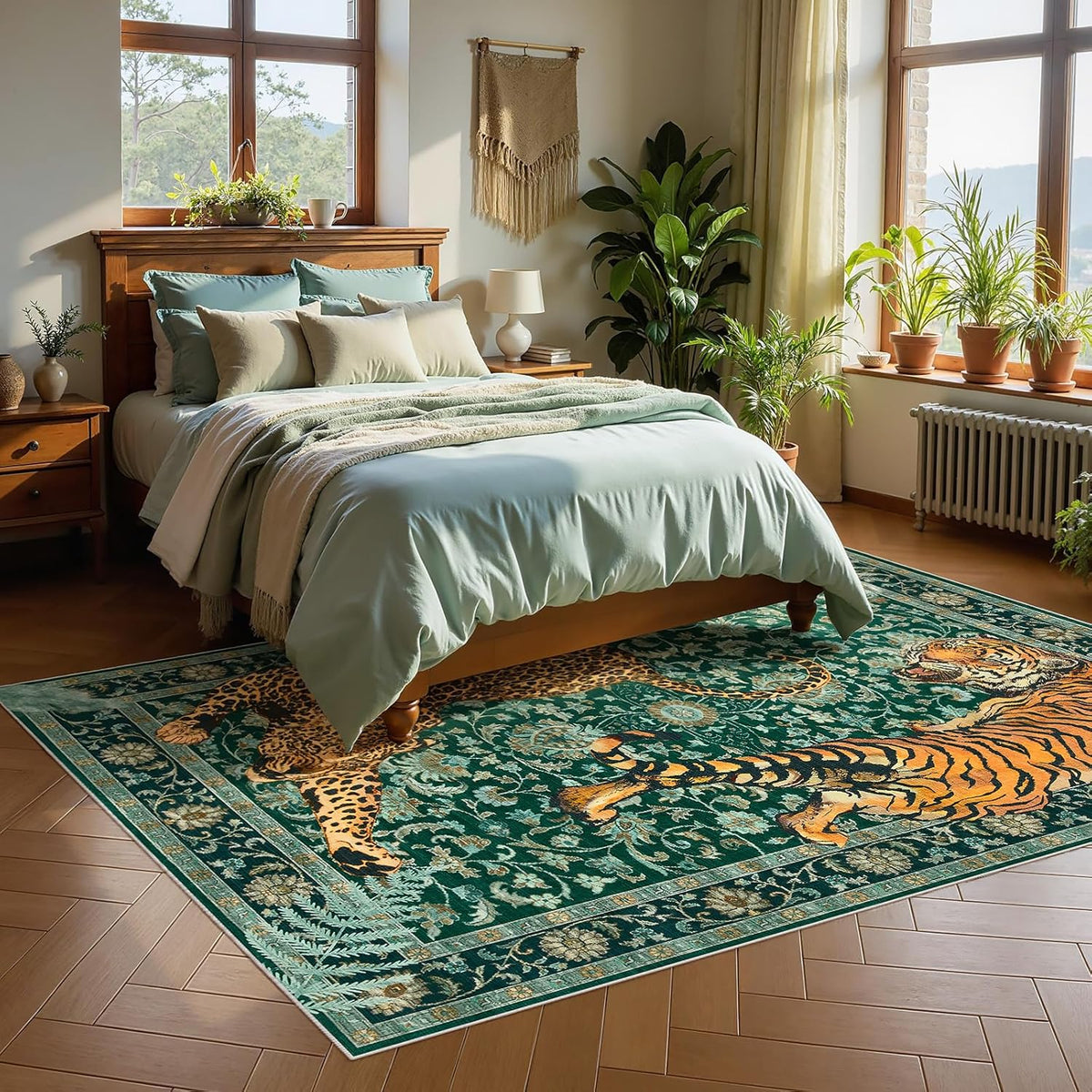 Joydeco Tiger Cheetah Animal Print 5x7 Washable Rug for Living Room Bedroom
