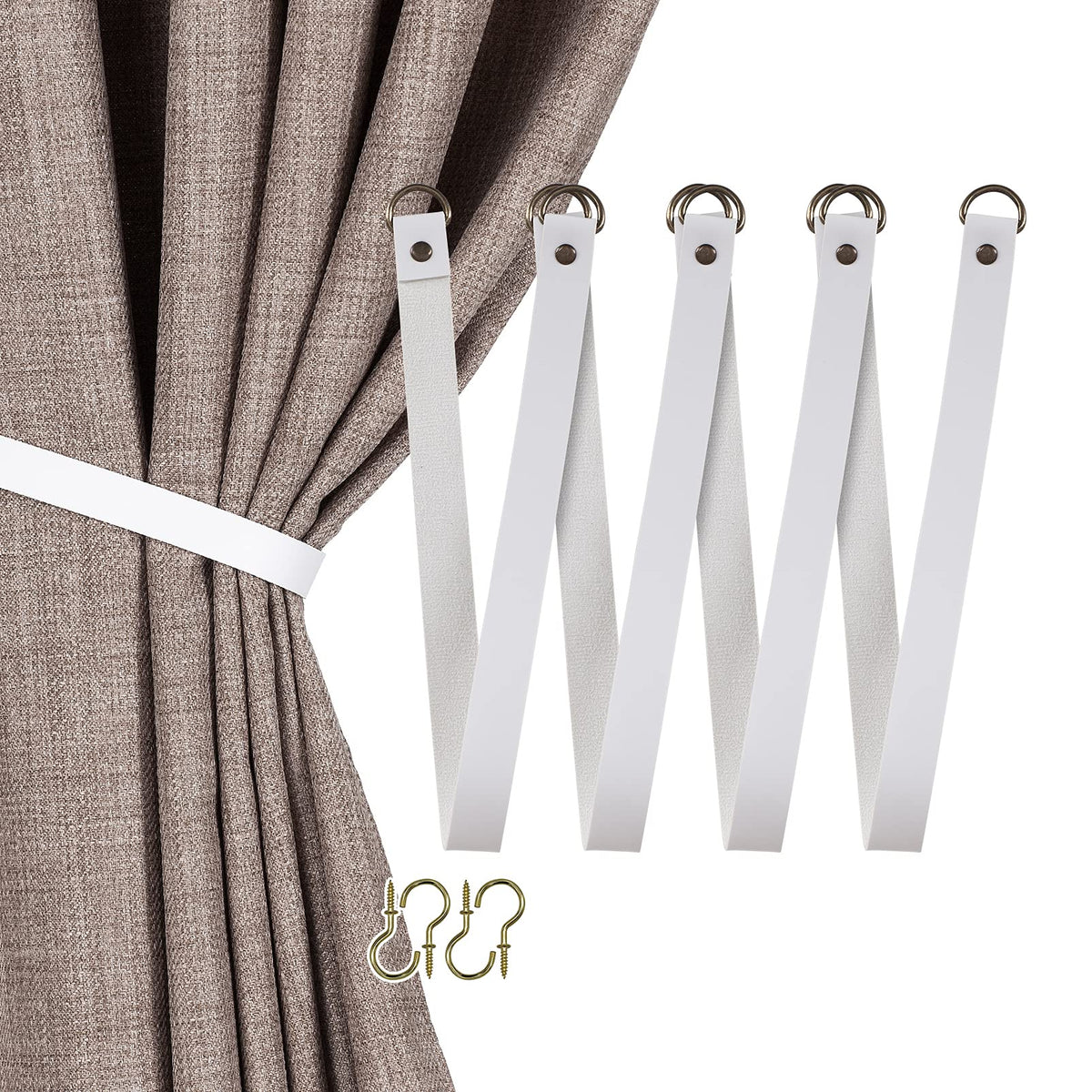 HOME QUEEN Faux Leather Curtain Tiebacks with Hooks, 2 Pack, Chocolate