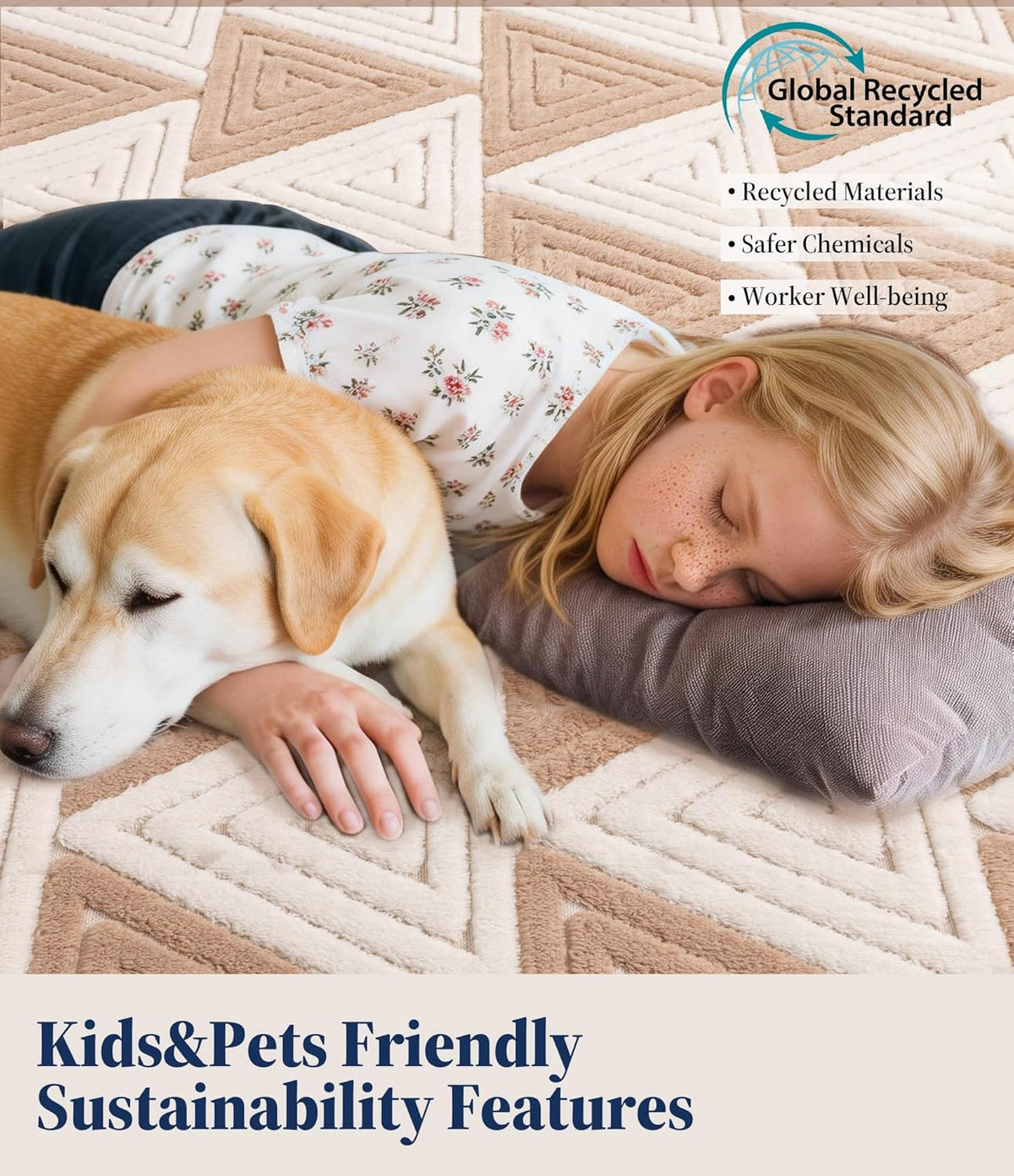YIHOUSE Neutral Ultra Soft Area Rugs for Bedroom 5x7, Beige Geometric Rug with Triangular Patterns, Comfortable Plain Area Rug for Bedroom, Japandi Washable Rugs for Living Room