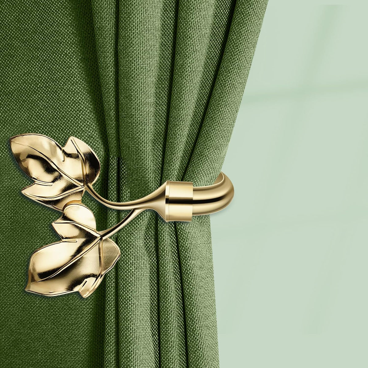 Leaf Shaped Curtain Holdbacks 2pcs, Handmade Metal Curtain Side Holders for Wall, Antique Brass Curtain Tieback Hook Pull Backs for Drapes Window Home Decoration (Gold)