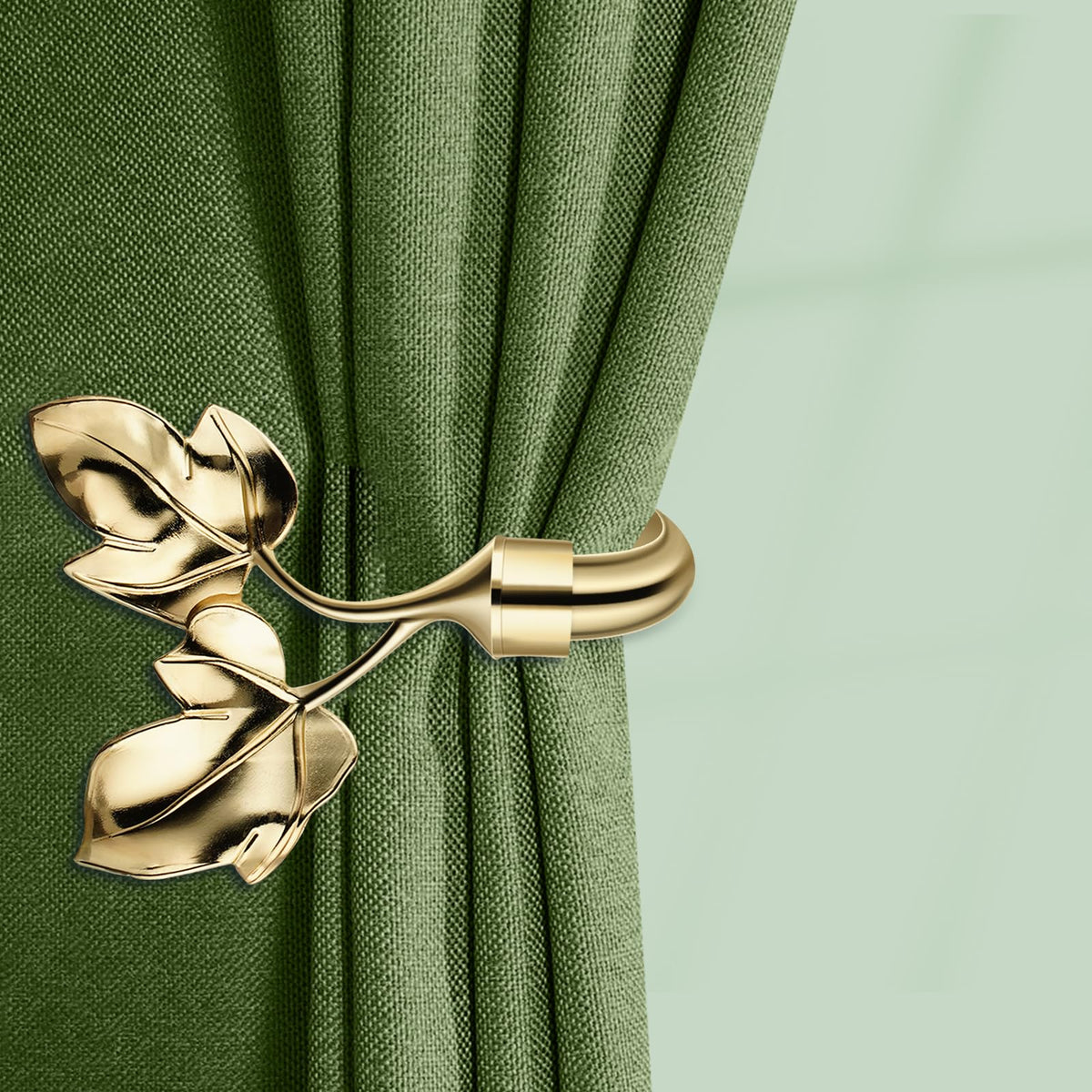 Leaf Shaped Curtain Holdbacks 2pcs, Handmade Metal Curtain Side Holders for Wall, Antique Brass Curtain Tieback Hook Pull Backs for Drapes Window Home Decoration (Gold)