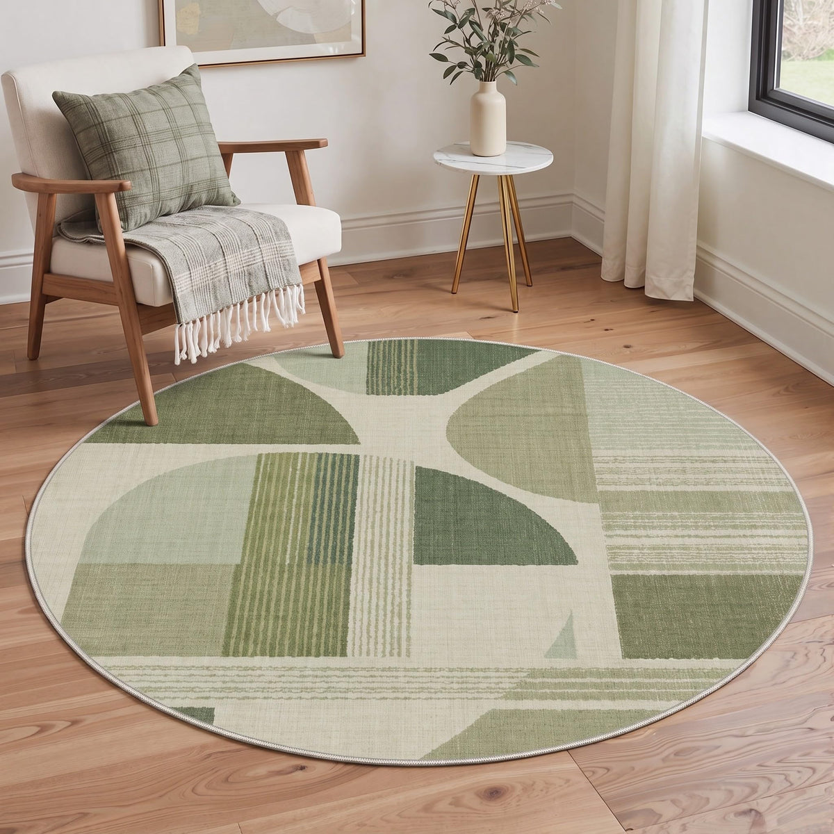 BEIMO 5x7 Washable Area Rugs, Green Mid Century Modern Rug for Bedroom