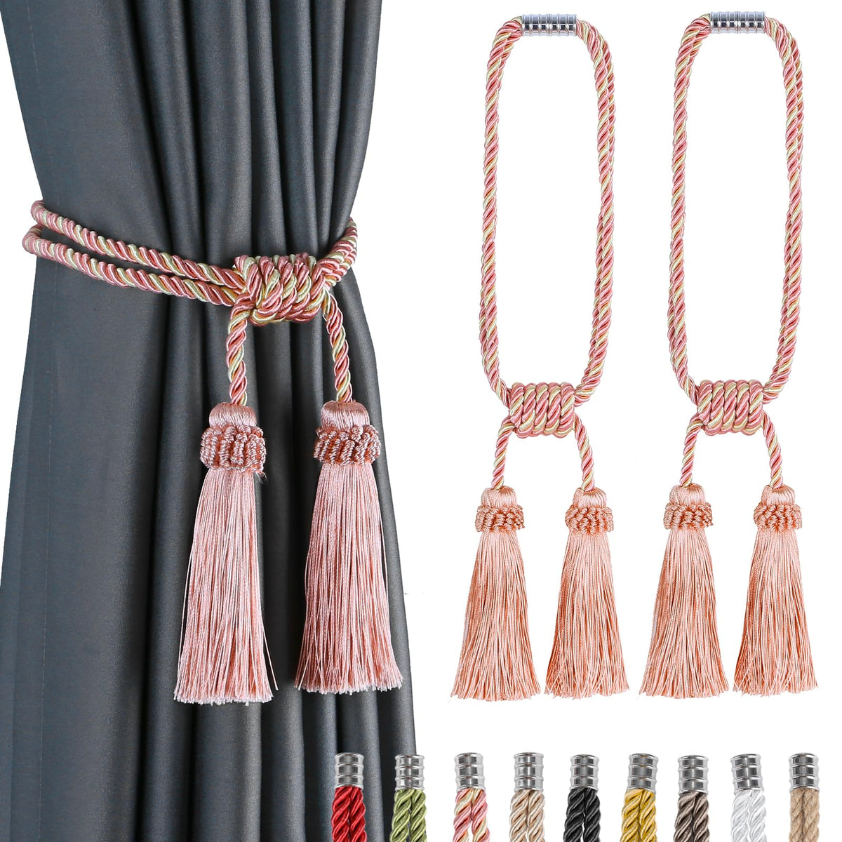 Magnetic Curtain Tiebacks Handmade Tassel Drapery Holdback,2P