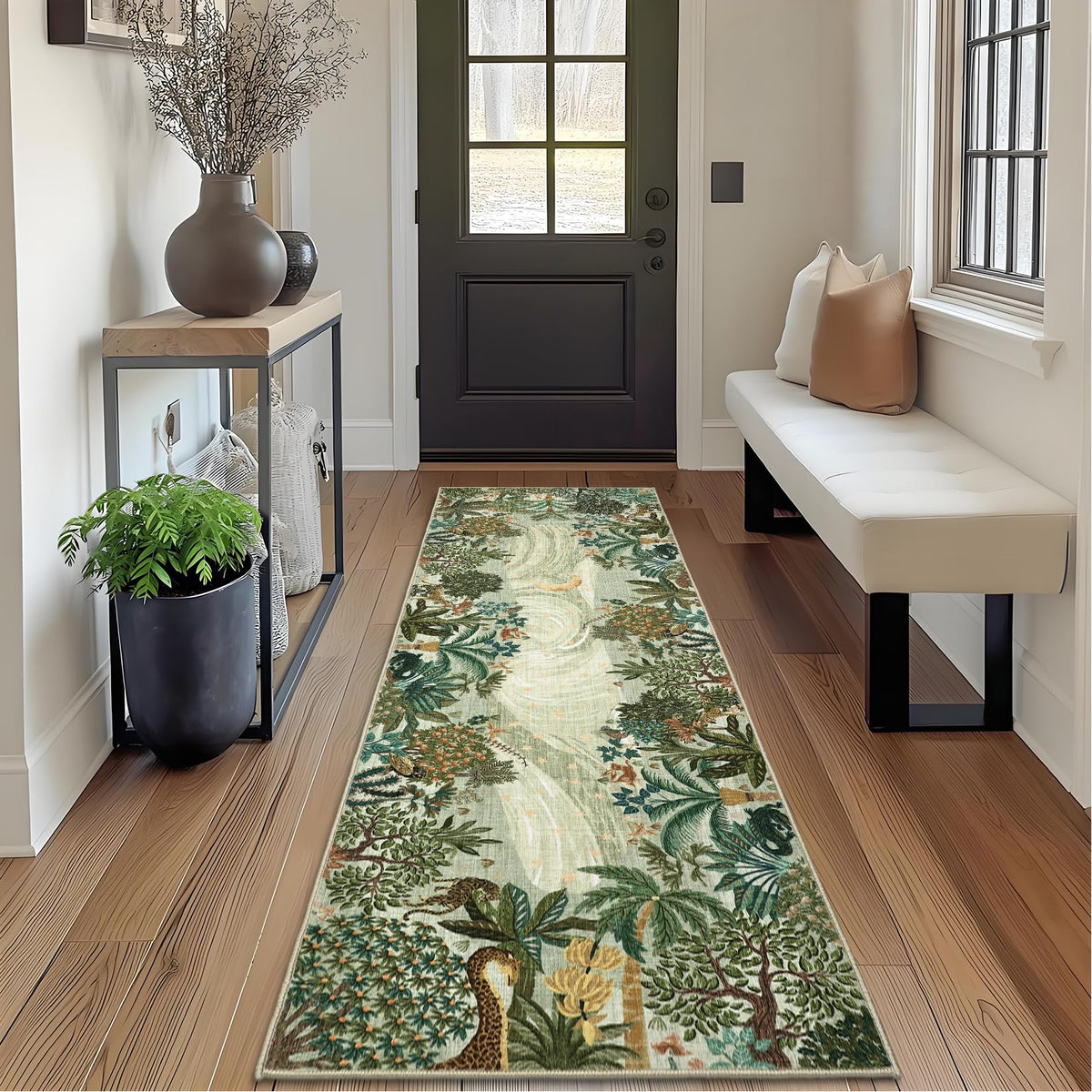 GarveeHome 5x7 Jungle Area Rug Washable Rugs for Living Room Bedroom, Soft Low Pile Non Slip Accent Floor Mat Animal Print Throw Rug Indoor Carpet Dining Room Playroom