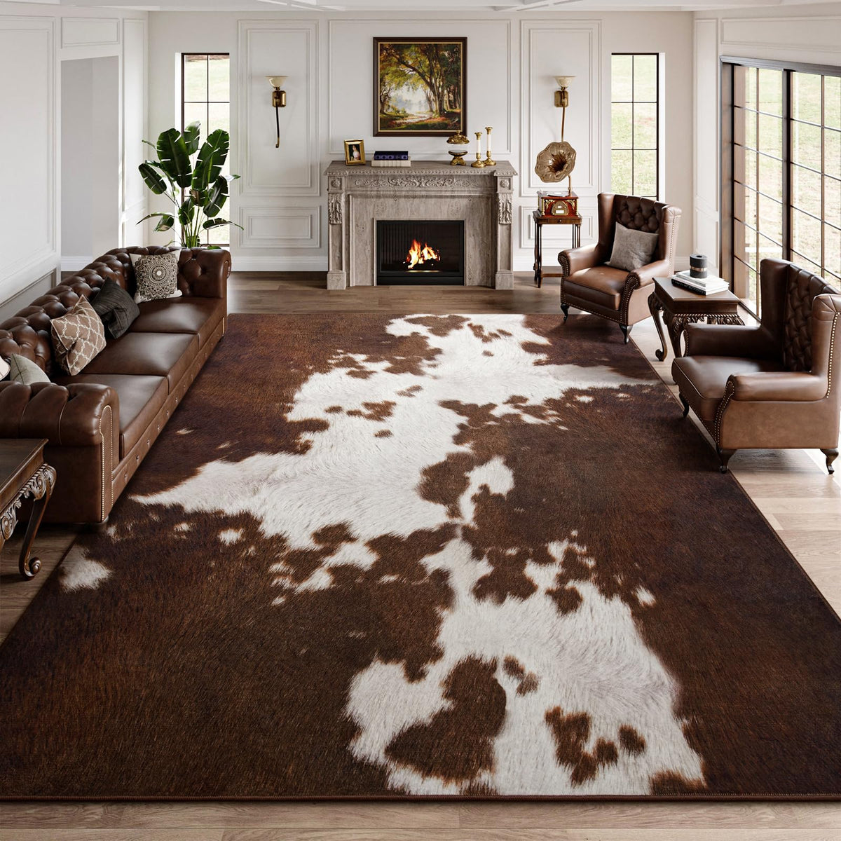 DweIke Leopard Rugs for Living Room, 6x9 Cheetah Print Rug for Bedroom Decor, Washable Non-Slip Stain Resistant Faux Animal Throw Carpet for Dining Room Office Western Home, Dark Brown