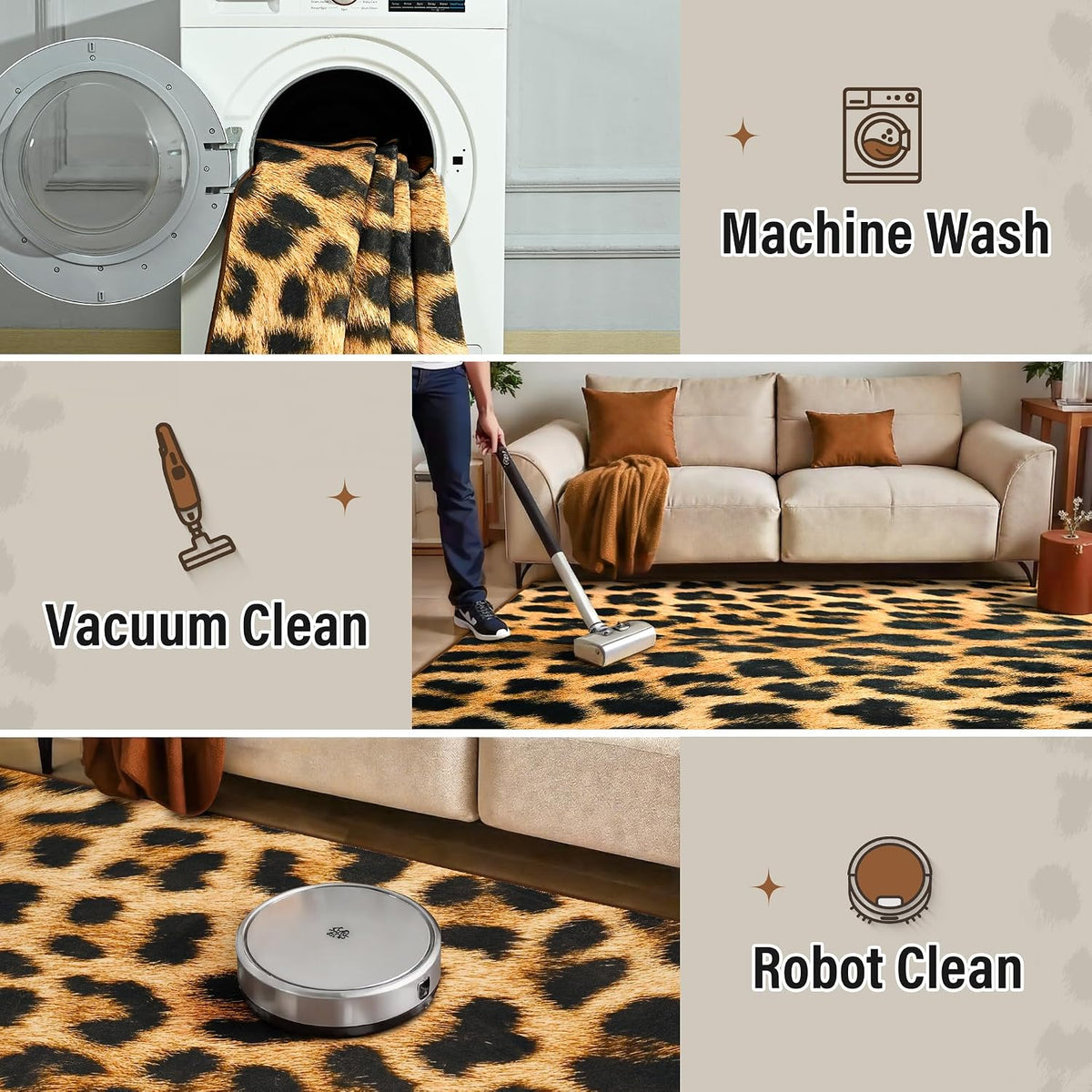 AROGAN Premium Leopard Rug for Bedroom 4×6 Feet, Machine Washable Cheetah Rug Animal Print Hide Area Rug, Large Non-Slip Faux Fur Leopard Skin Rugs Carpet for Office Living Room Dinner Room Home Decor