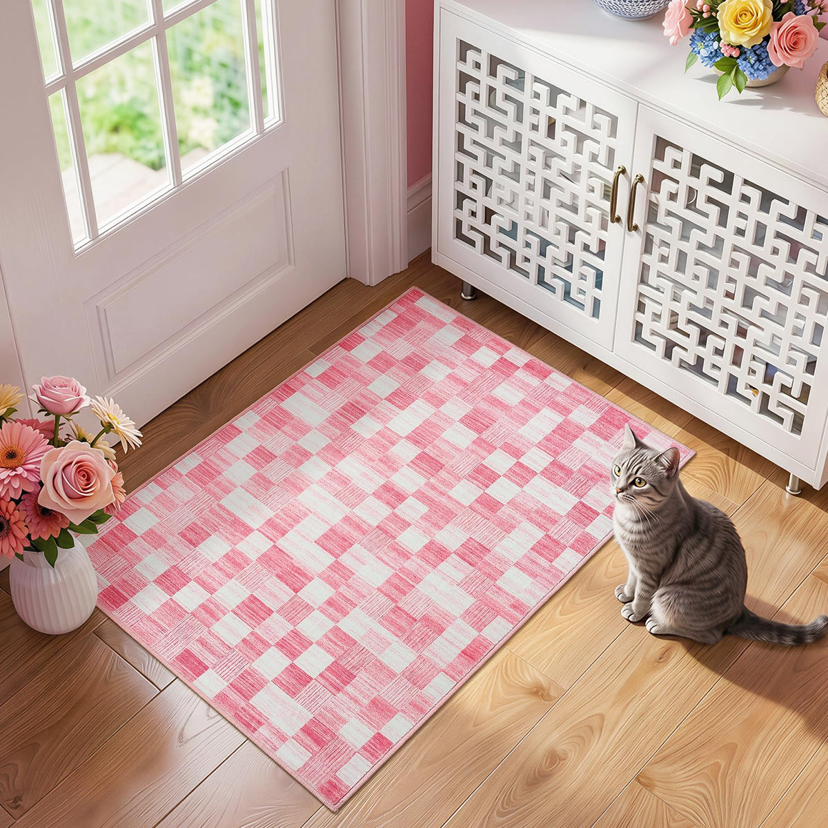 Terrug Multicolored Geometric Checkered Rug for Living Room, 5x7 Area Rugs