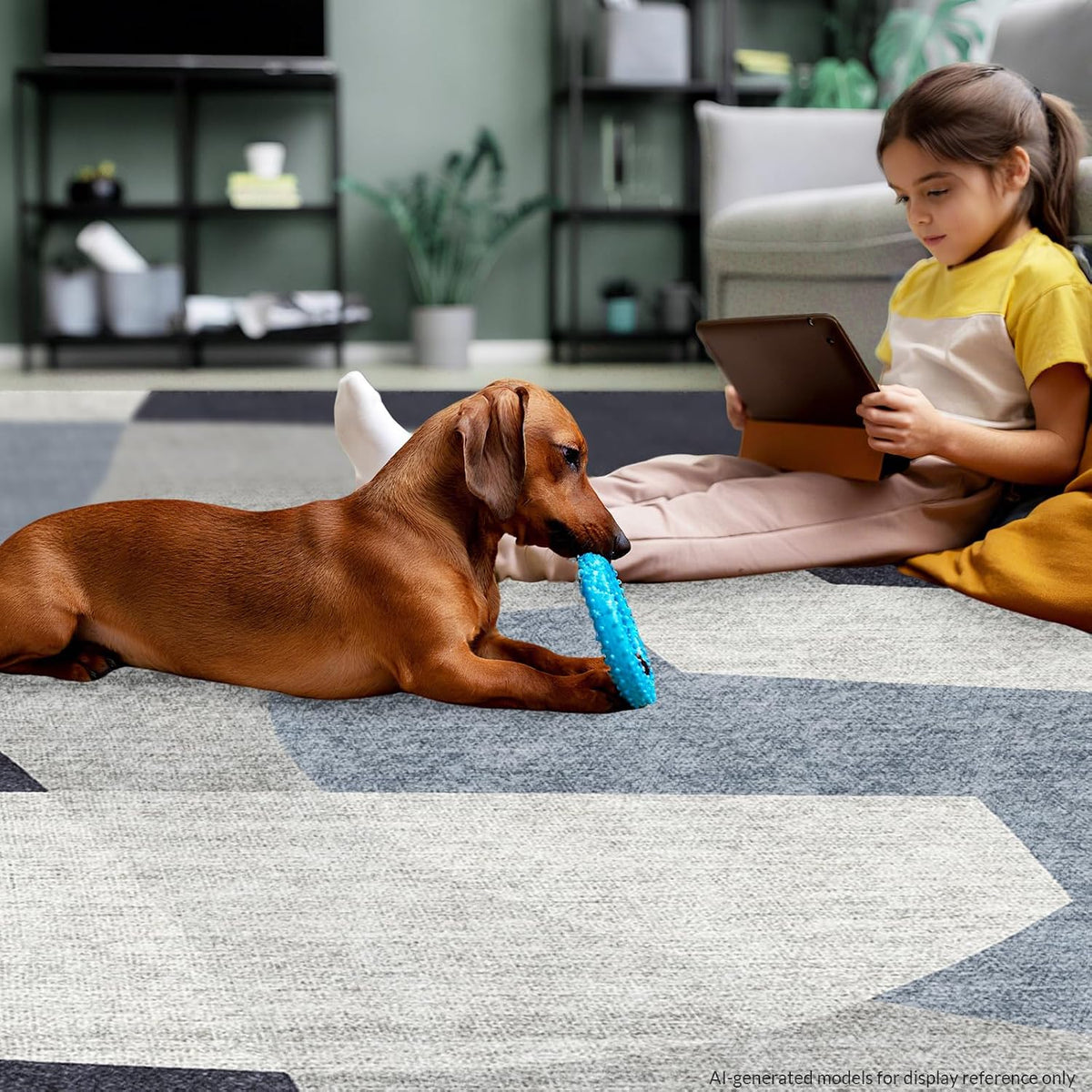 8x10 Geometric Washable Area Rug, Rugs for Living Room, Blue Grey