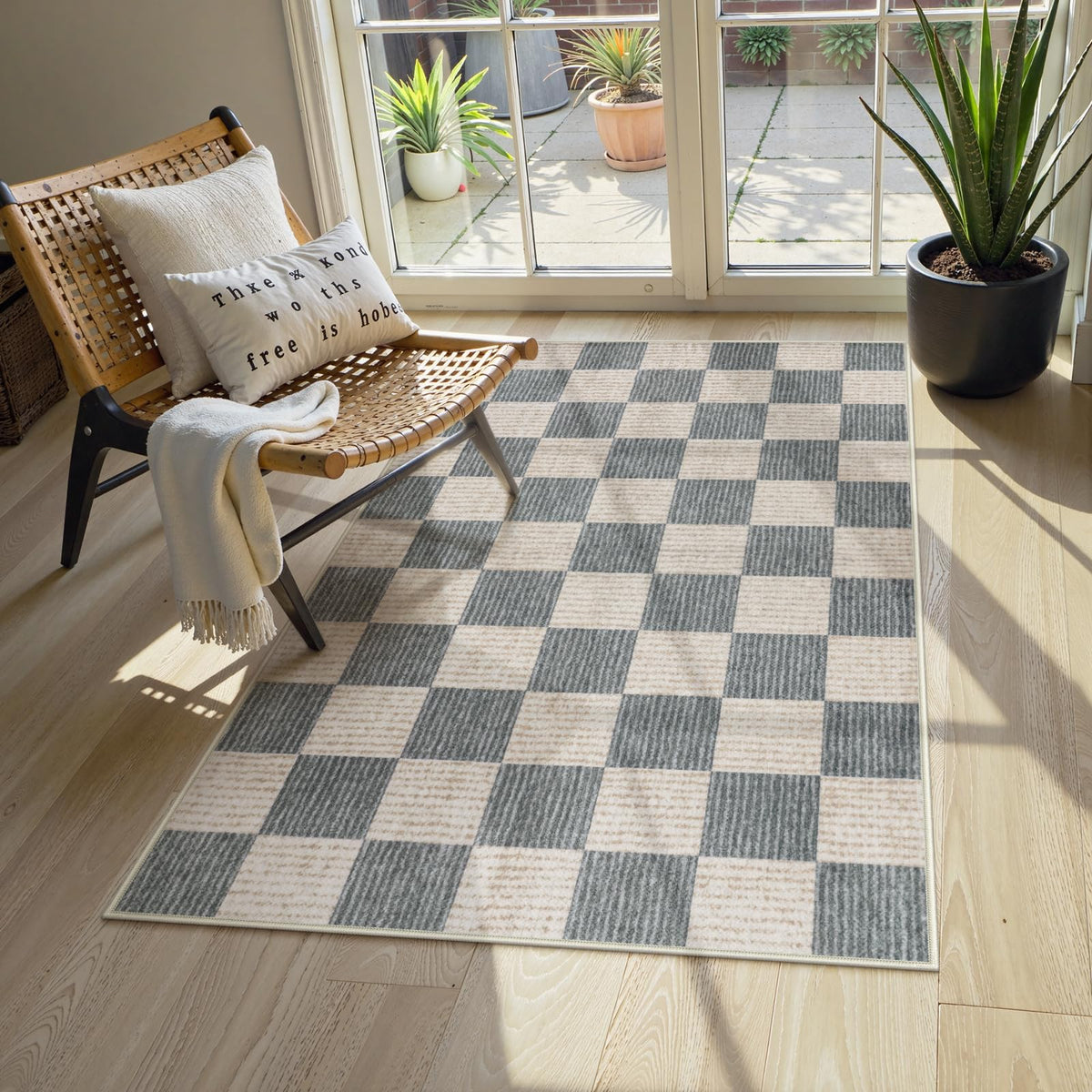 LIVEBOX 8x10 Area Rugs for Living Room, Checkered Non-Slip Washable Rugs, Farmhouse Neutral Classic Geometric Large Boys Area Rug for Bedroom, Carpet for Living Dining Room Office(Sage Green,8'x10')