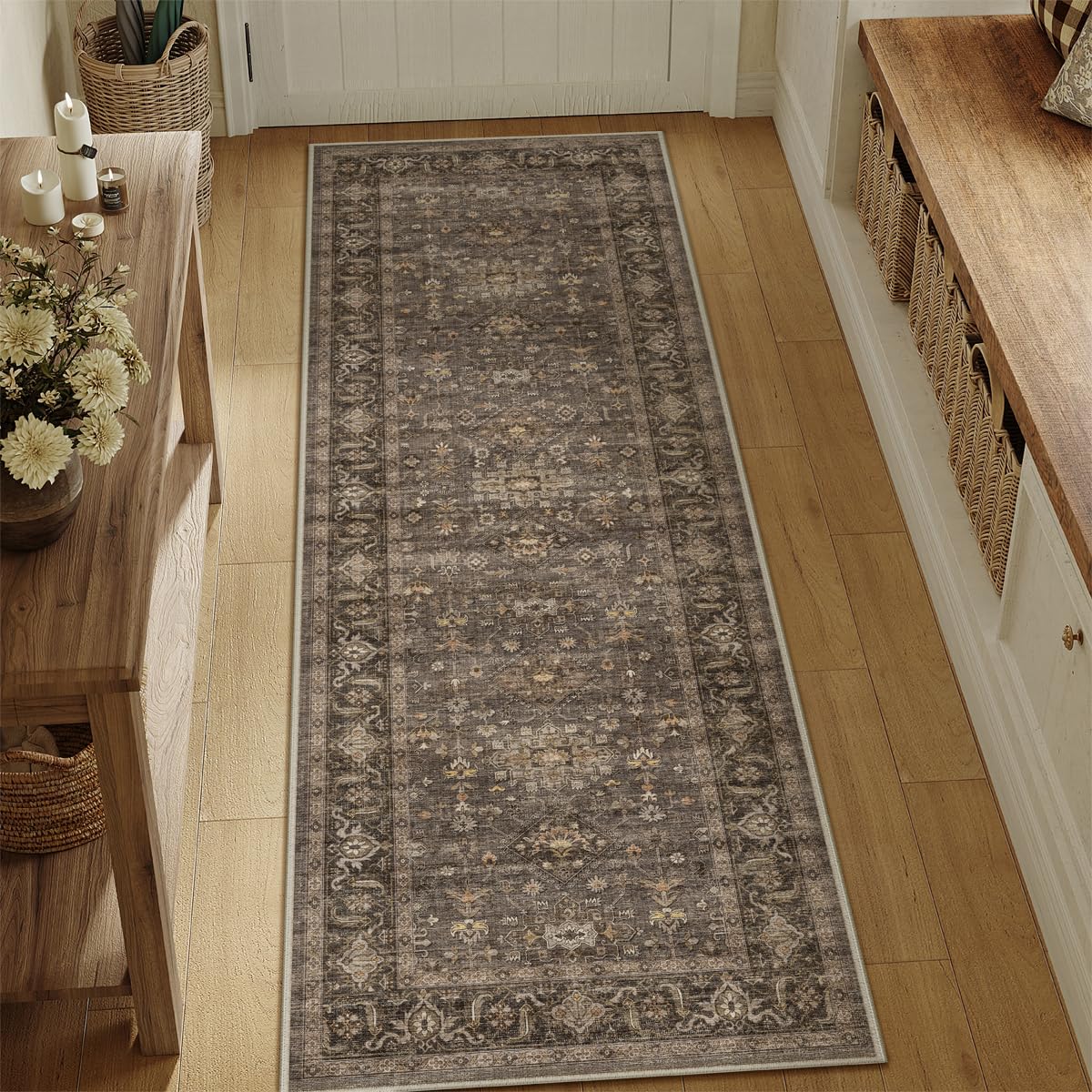 8x10 Dark Brown Vintage Area Rug