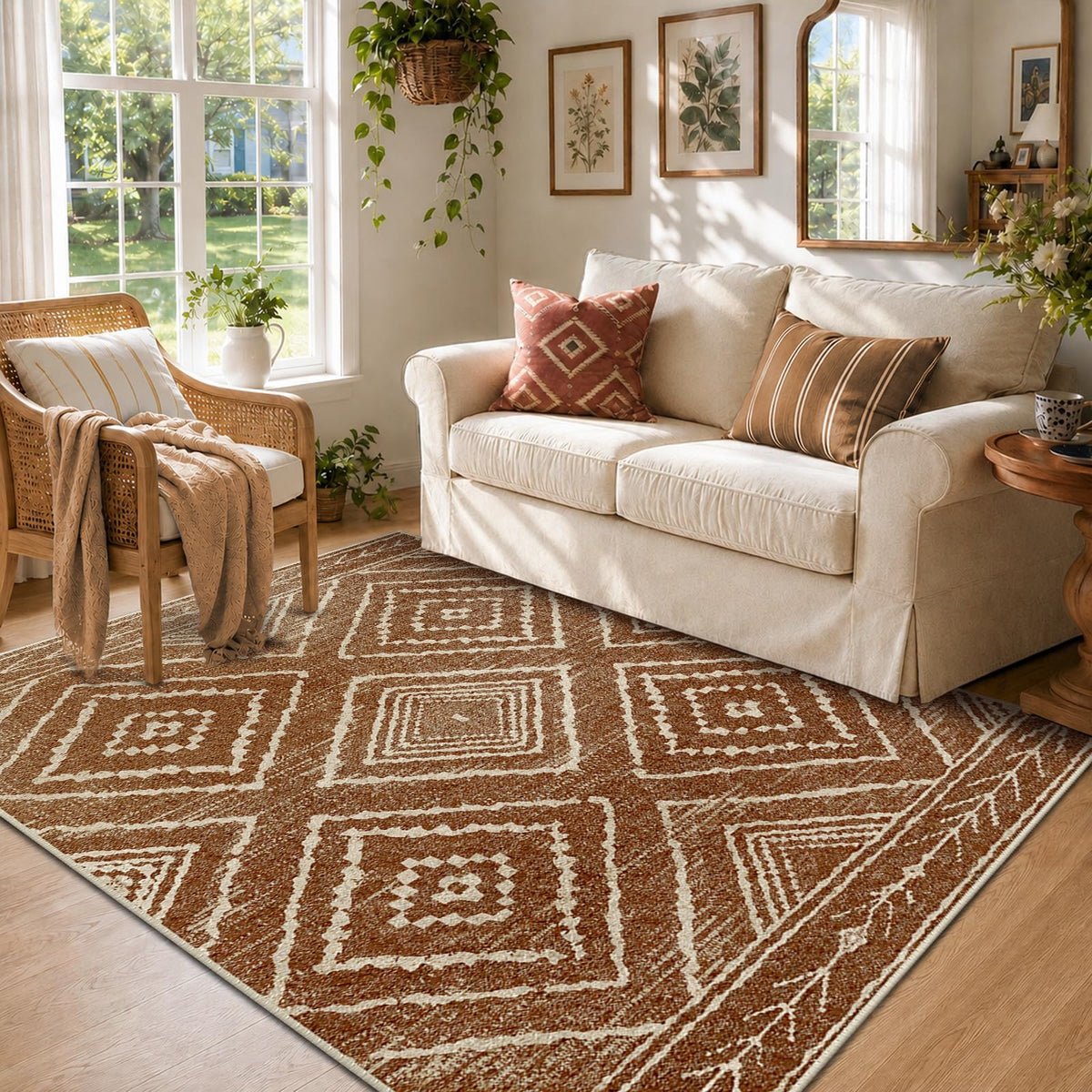 BESTSWEETIE 5'x7' Washable Area Rug for Living Room Bedroom Yellowbrown