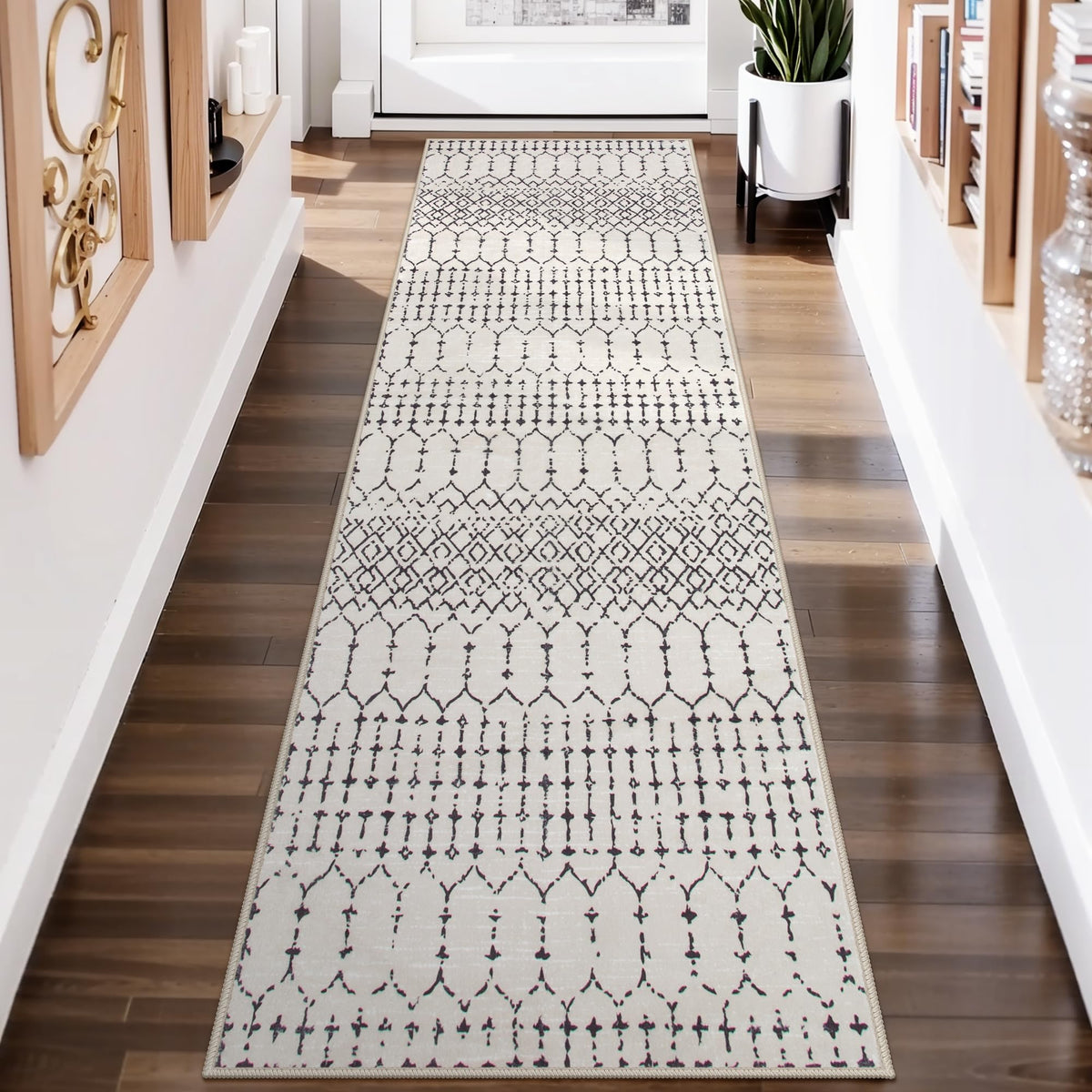 Lahome Moroccan Black Area Rug for Living Room 3x5 Non-Slip Washable Stain Resistant Large Kitchen Rugs Throw Low-Profile Soft Bedroom Carpet Geometric Print Rug for Entryway Dining Room Hana