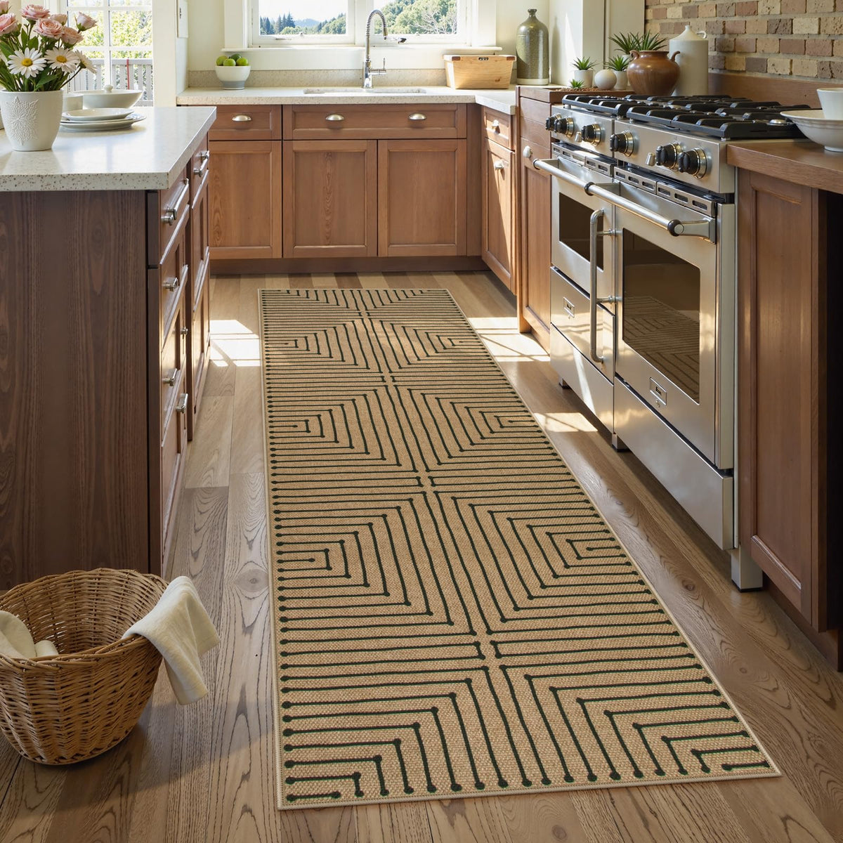 Lahome Modern Rainbow Easy Jute Carpet, Washable 5x7 Area Rugs for Living Room Patio Black Farmhouse Indoor Outdoor Rugs, Contemporary Natural Non Slip Floor Carpet for Office RV Backyard