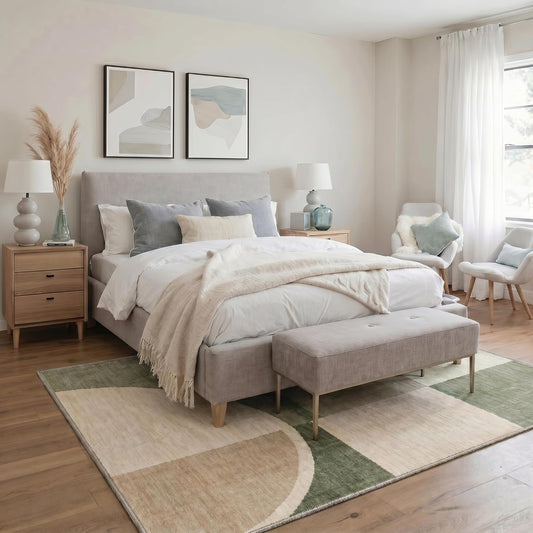 BEIMO 5x7 Washable Area Rugs, Green Mid Century Modern Rug for Bedroom