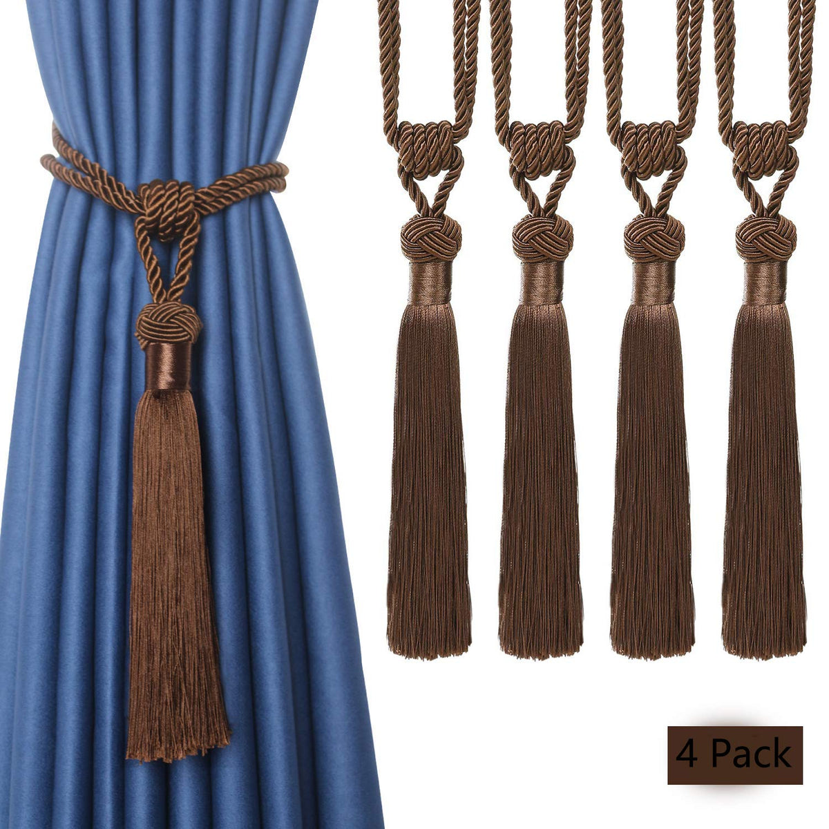 BEL AVENIR 2 Pack Curtain Tiebacks Hand-Woven Tassels Holdbacks