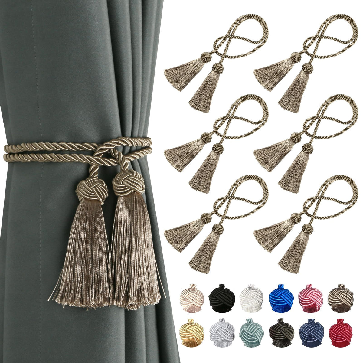 BEL AVENIR 2 Pack Handmade Rope Tassel Curtain Tiebacks