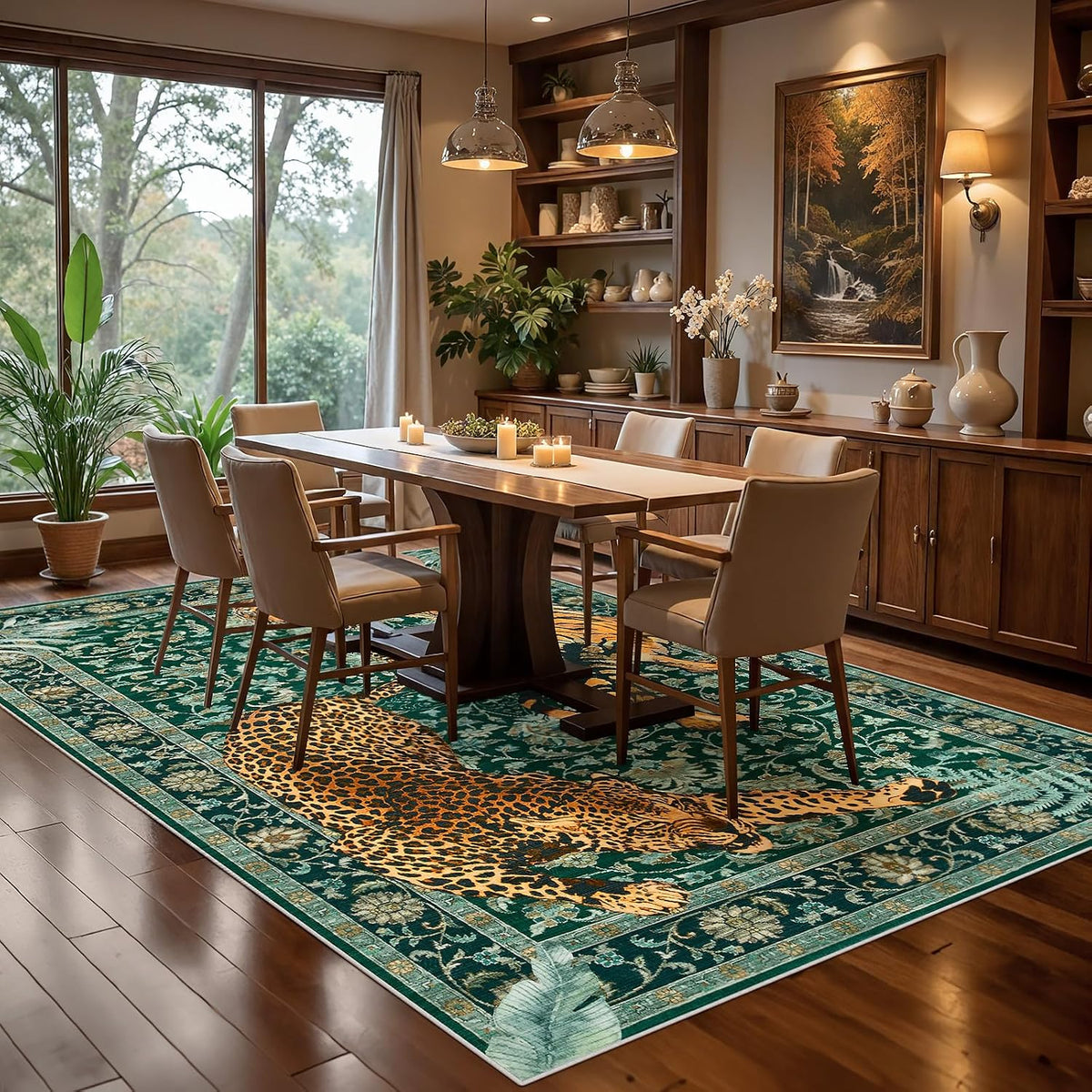 Joydeco Tiger Cheetah Animal Print 5x7 Washable Rug for Living Room Bedroom