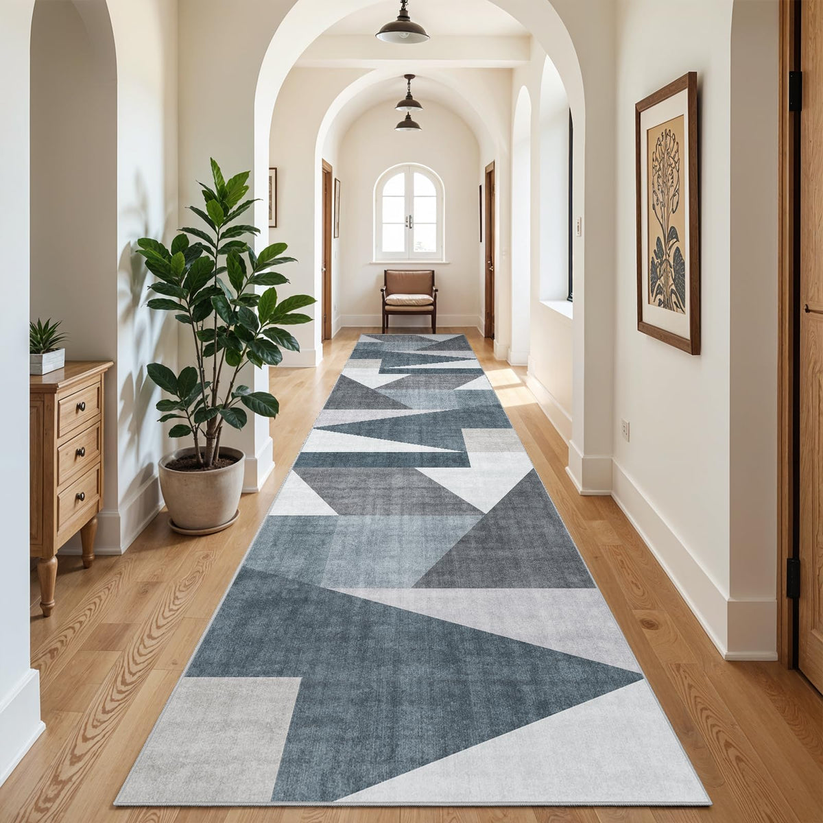 5x7 Washable Area Rug for Living Room - Non-Slip Geometric Rugs Blue Grey